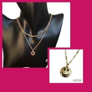 3/$30 Dainty Paperclip Figueroa Layered Smiley Face Chain Necklace